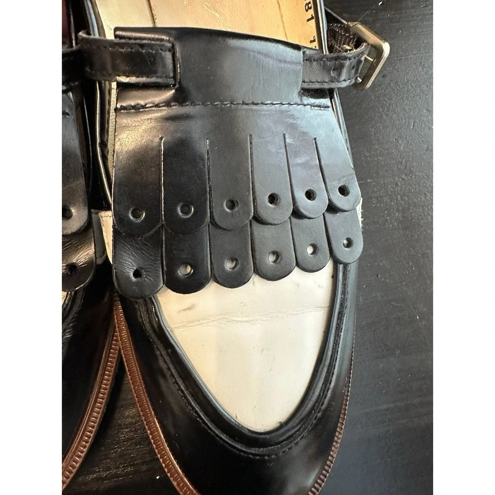 Vtg Robert Clergerie Paris Tassel Black White Patent Leather Shoes Loafers 37 -7